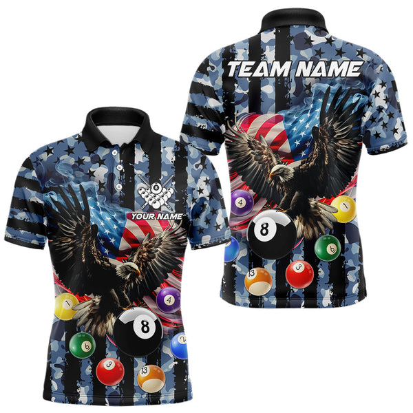 Maxcorners Blue Camo American Flag Eagle 8 Ball Billiard Shirt For Men Custom Patriotic Pool Team Jerseys MT1309