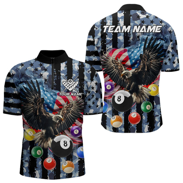 Maxcorners Blue Camo American Flag Eagle 8 Ball Billiard Shirt For Men Custom Patriotic Pool Team Jerseys MT1309