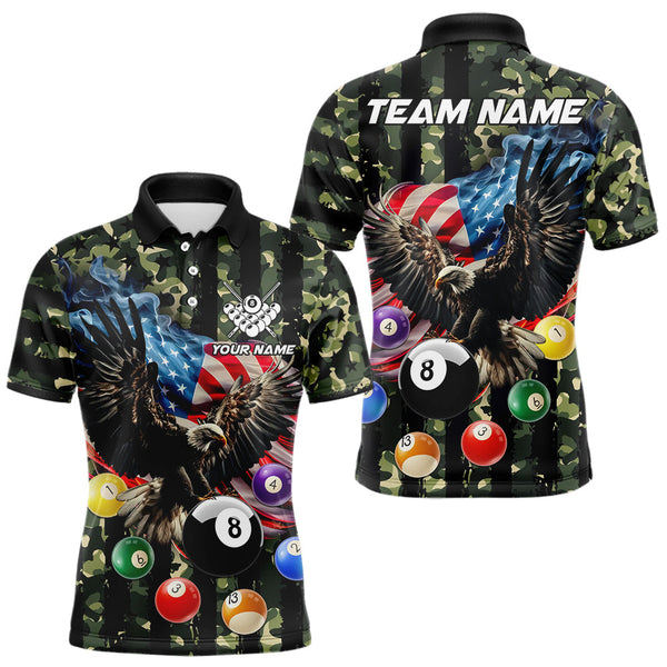Maxcorners Green Camo American Flag Eagle 8 Ball Billiard Shirt For Men Custom Patriotic Pool Team Jerseys MT1309