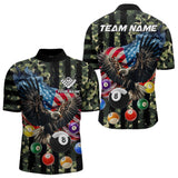 Maxcorners Green Camo American Flag Eagle 8 Ball Billiard Shirt For Men Custom Patriotic Pool Team Jerseys MT1309
