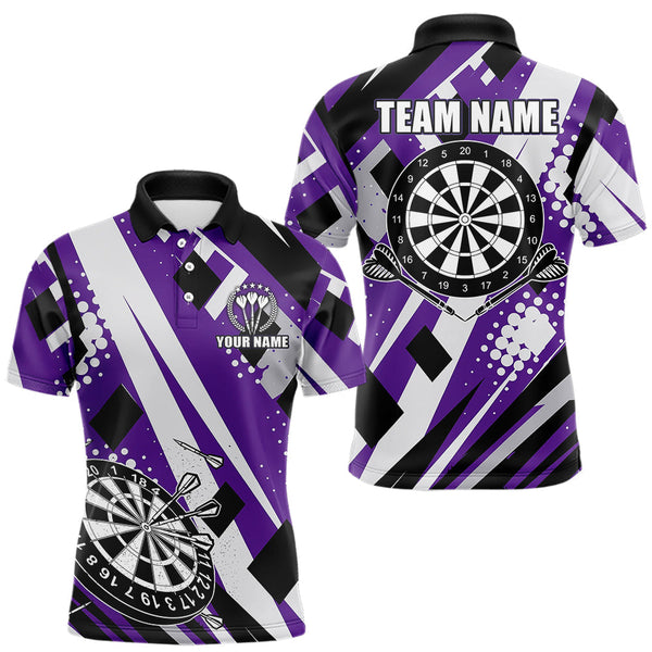 Maxcorners Custom Purple Geometric Darts Polo & Quarter Zip For Men, Darts Team Jersey Outfit LM1610