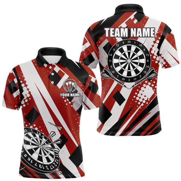 Maxcorners Custom Red Geometric Darts Polo & Quarter Zip For Men, Personalized Darts Team Jersey Outfit LM1610