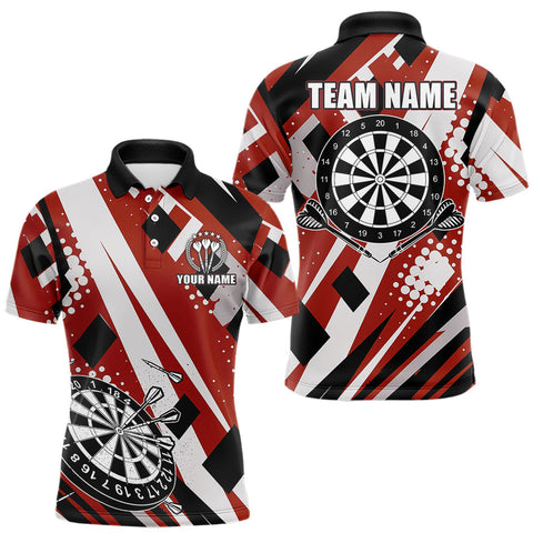 Maxcorners Custom Red Geometric Darts Polo & Quarter Zip For Men, Personalized Darts Team Jersey Outfit LM1610