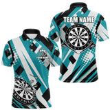 Maxcorners Custom Turquoise Geometric Darts Polo & Quarter Zip For Men, Darts Team Jersey Outfit LM1610