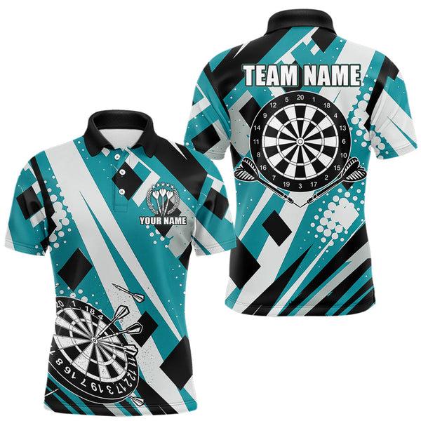 Maxcorners Custom Turquoise Geometric Darts Polo & Quarter Zip For Men, Darts Team Jersey Outfit LM1610