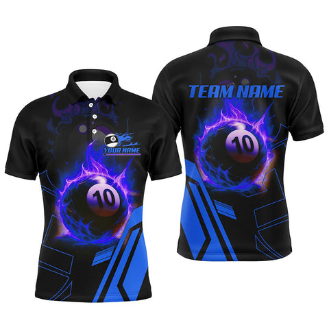 MaxCorners Flaming 10 Ball Pool Customized Name 3D And Team Name Billiards Polo Shirt For Men