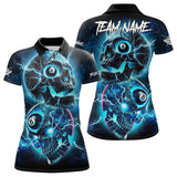 Maxcorners Personalized Blue Billiard 8 Ball Skull Billiard Polo & 1/4 Zip For Men, Lightning Billiard Jerseys LM133