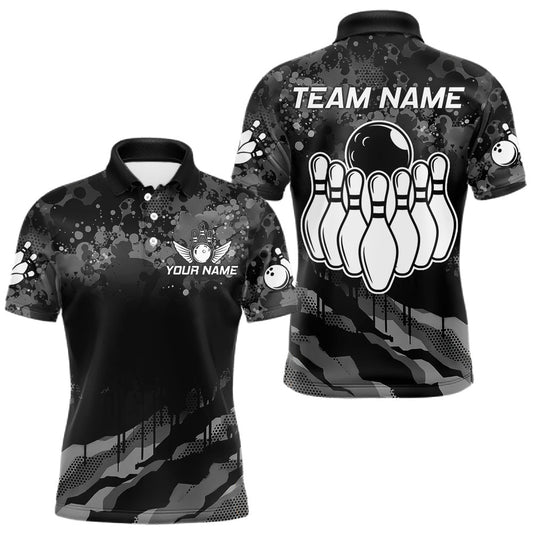 Maxcorners Personalized Grunge Camo Bowling Jersey For Men, Bowling League Team Shirts Polo & 1/4 Zip LM1705