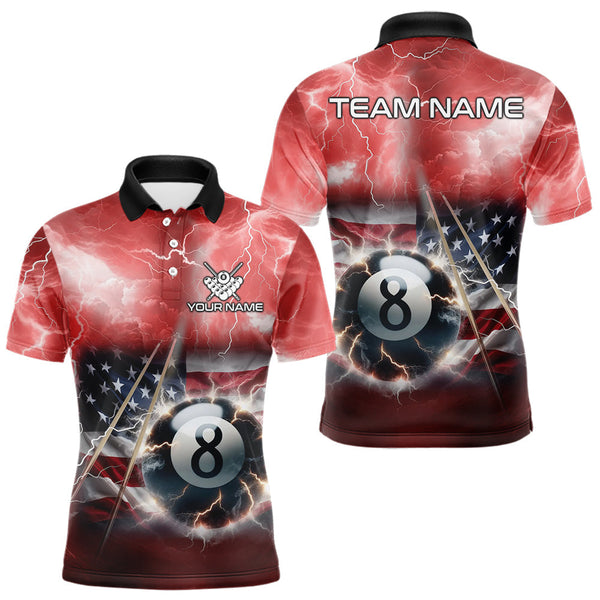 Maxcorners Red American Flag Thunder Lightning 8 Ball Pool Billiard Shirt For Men Custom Billiard Team Jersey LM1708