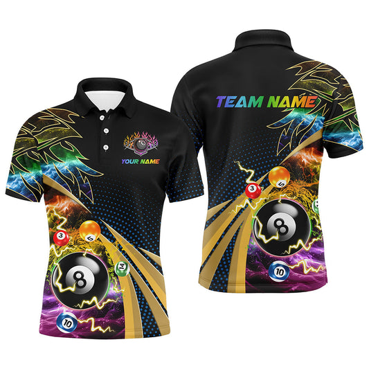Maxcorners Personalized Colorful Flame 8 Ball Billiard Shirts For Men, Cool Billiard Team Shirts Pool Jerseys