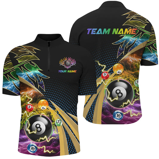 Maxcorners Personalized Colorful Flame 8 Ball Billiard Shirts For Men, Cool Billiard Team Shirts Pool Jerseys