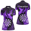 Maxcorners Purple Flaming Dartboard Darts Polo & Quarter Zip Custom Dart Shirts For Men Team Dart Jerseys MT2306