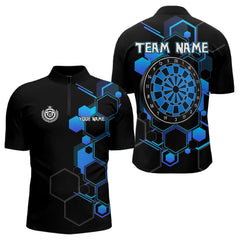 Maxcorners Blue Hexagons Halftone & Dartboard 3D Men's Darts Shirt - Custom Name For Players LM3006
