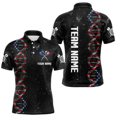 Maxcorners Custom Men's Black Grunge DNA American Flag Smoke Darts Shirt, Patriotic Dart Jersey Polo, 1/4 Zip LM1708