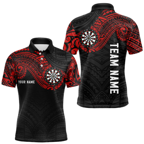 Maxcorners Personalized Black And Red Tribal Darts Shirt For Men Custom Darts Jersey Team Polo & 1/4 Zip TU1509