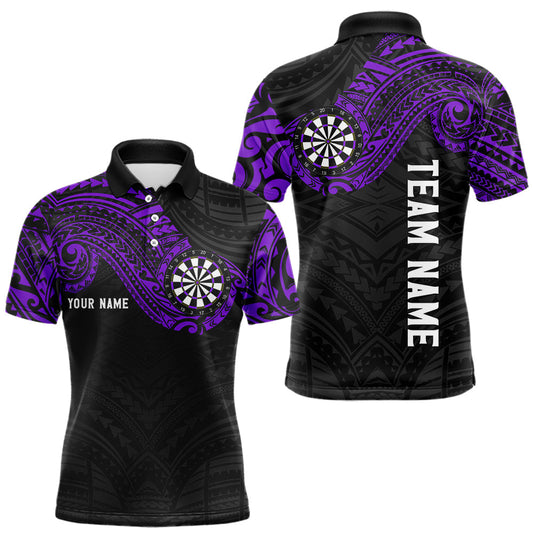 Maxcorners Personalized Black And Purple Tribal Darts Shirt For Men Custom Darts Jersey Team Polo & 1/4 Zip