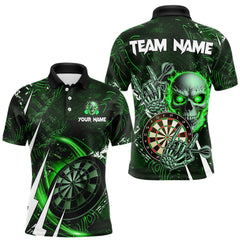 Maxcorners Green 3D Skull Darts Polo & 1/4 Zip For Men Custom Darts League Team Jersey, Best Darts Gifts LM1809