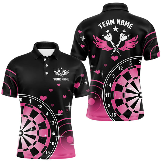 Maxcorners Pink And Black Darts Wings Polo & Quarter Zip Custom Darts Shirt For Men, Valentine Darts Gifts LM1501
