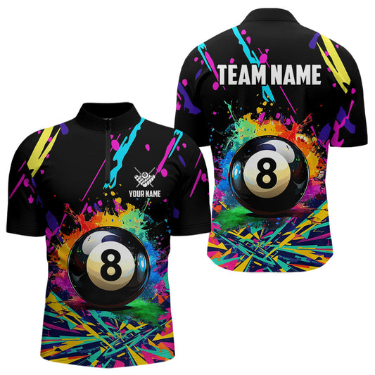 Maxcorners Personalized Colorful 8 Ball Pool Billiard Shirts For Men, Funny Billiard Shirts Pool Team Jerseys Lm173