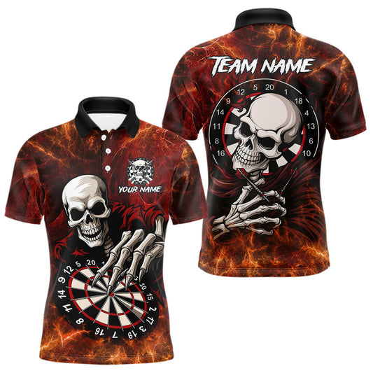 Maxcorners Personalized Orange Funny Skeleton Darts Shirt For Men Custom Skull Darts League Team Jersey LM1203