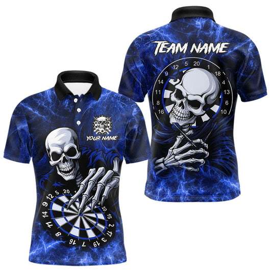 Maxcorners Personalized Blue Funny Skeleton Darts Shirt For Men Custom Skull Darts League Team Jersey LM1203