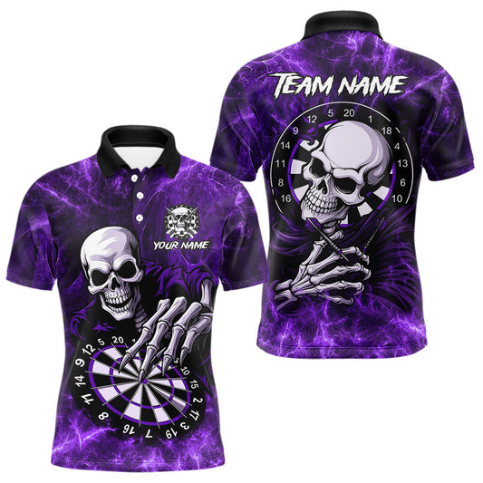 Maxcorners Personalized Purple Funny Skeleton Darts Shirt For Men Custom Skull Darts League Team Jersey LM1203