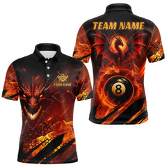 Maxcorners Personalized Orange Flame Dragon 8 Ball Billiard Shirt For Men, Pool Team Jersey Polo & 1/4 Zip MT1607