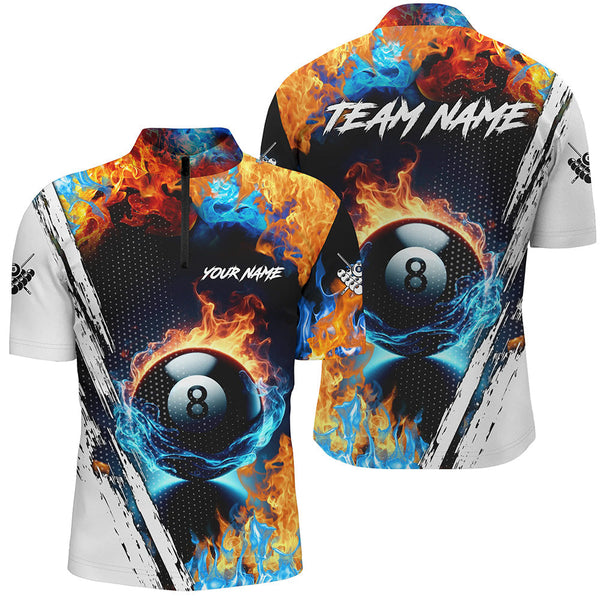 Maxcorners 8 Ball Pool Water Fire Custom 3D All Over Print Billiard Shirts For Men, Billiard Team Jerseys
