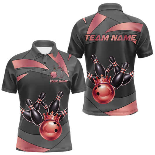 Maxcorners Black And Red Bowling Shirt For Men Custom Crown Bowling Jersey, Bowling League Polo & 1/4 Zip LM1904