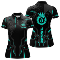 Maxcorners Custom 8 Ball Pool Crown Men Billiard Shirts, Turquoise And Black Billiard Team Shirt, Pool Jersey