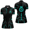 Maxcorners Custom 8 Ball Pool Crown Men Billiard Shirts, Turquoise And Black Billiard Team Shirt, Pool Jersey