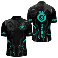 Maxcorners Custom 8 Ball Pool Crown Men Billiard Shirts, Turquoise And Black Billiard Team Shirt, Pool Jersey