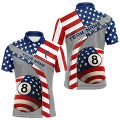 Maxcorners Custom Men 8 Ball Billiard Shirts, American Flag Polo & 1/4 Zip Patriotic Pool Team Jerseys