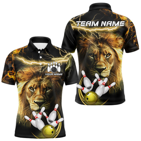 Maxcorners Personalized Yellow Lightning Thunder Lion Bowling Shirts For Men Custom Bowling Team Jerseys