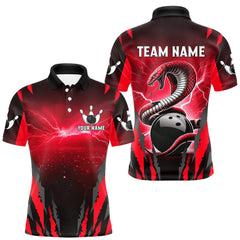 Maxcorners Personalized Thunder Lightning Cobra Snake Bowling Shirts For Men, Red Bowling Team Jersey TU1908