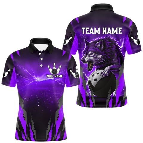 Maxcorners Purple Thunder Lightning Custom Wolf Bowling Shirts For Men, Bowling Team Jersey Polo & 1/4 Zip TU1908