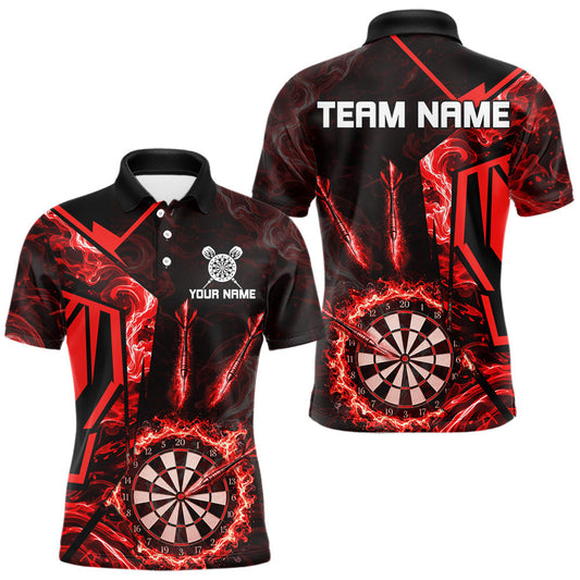 Maxcorners Black And Red Swirl Fire Flame Darts Shirt For Men Custom Darts Jersey Team Polo & 1/4 Zip