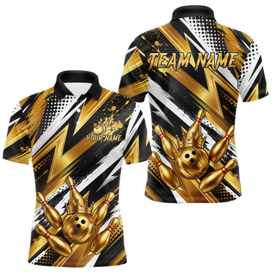 Maxcorners Custom Black And Gold Bowling Jersey For Men, Crown Bowling Team Shirts Polo & Quarter Zip Shirts LM1705