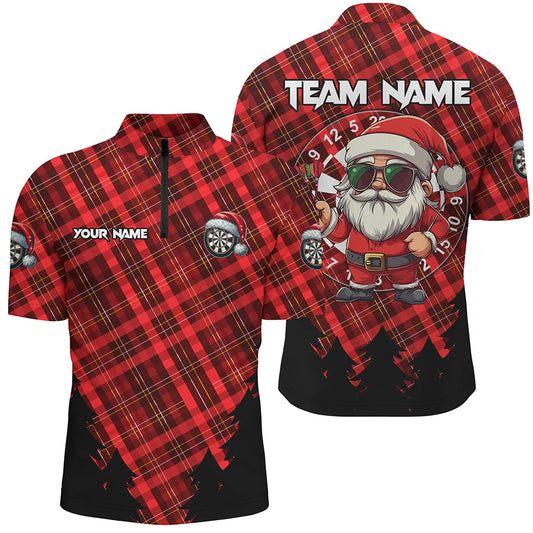Maxcorners Funny Christmas Santa Custom Red Plaid Pattern Darts Jersey Multicolor Option Customized Name, Team Name 3D Shirt