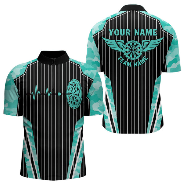 Maxcorners Turquoise Camo Dartboard Pulse Heartbeat Custom Men Dart Shirts, Funny Wings Cool Dart Team Jerseys