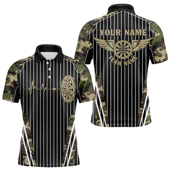 Maxcorners Green Camo Dartboard Pulse Heartbeat Custom Men Dart Shirts, Funny Wings Cool Dart Team Jerseys