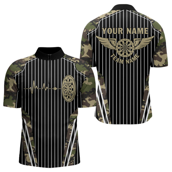 Maxcorners Green Camo Dartboard Pulse Heartbeat Custom Men Dart Shirts, Funny Wings Cool Dart Team Jerseys
