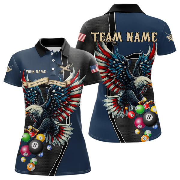 Maxcorners Shot In Hand Pride In Heart Custom Eagle Us Flag Blue Men'S Billiard Shirts, Billiard Team Jersey