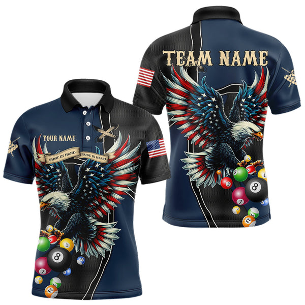Maxcorners Shot In Hand Pride In Heart Custom Eagle Us Flag Blue Men'S Billiard Shirts, Billiard Team Jersey