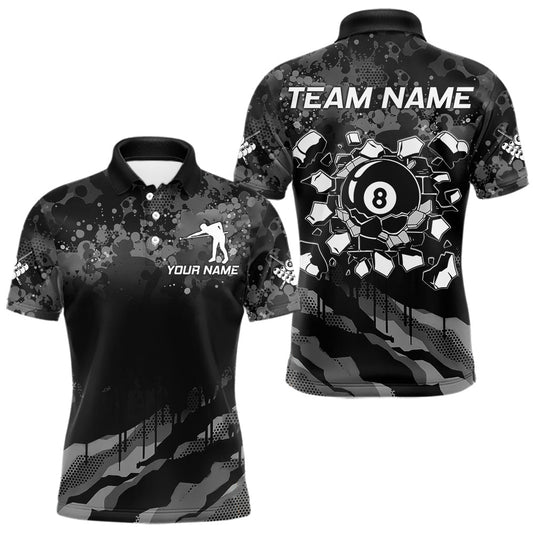 Maxcorners Personalized Grunge Camo Billiard Shirts For Men, Funny 8 Ball Pool Team Jersey Polo & 1/4 Zip LM1903