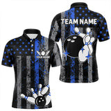 Maxcorners Blue Grunge American Flag Patriotic Bowling Shirt For Men Custom Bowling Team Jersey Polo, 1/4 Zip MT2009