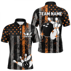 Maxcorners Orange Grunge American Flag Patriotic Bowling Shirts For Men Custom Bowling Team Jerseys MT2009