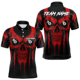 Maxcorners Red Grunge Skull Billiard Jersey For Men Custom 8 Ball Pool Billiard Shirt Team Polo & 1/4 Zip MT1810