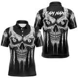 Maxcorners White Black Grunge Skull Billiard Jersey For Men Custom 8 Ball Pool Billiard Shirt Polo & 1/4 Zip MT1810
