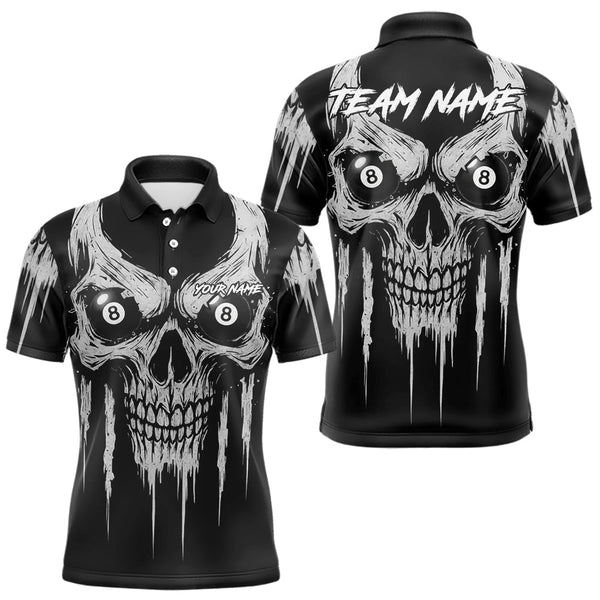 Maxcorners White Black Grunge Skull Billiard Jersey For Men Custom 8 Ball Pool Billiard Shirt Polo & 1/4 Zip MT1810
